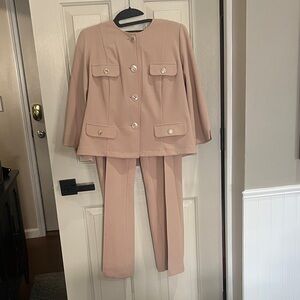 Women’s Tan Two-Piece Pantsuit with Gold Buttons Petite